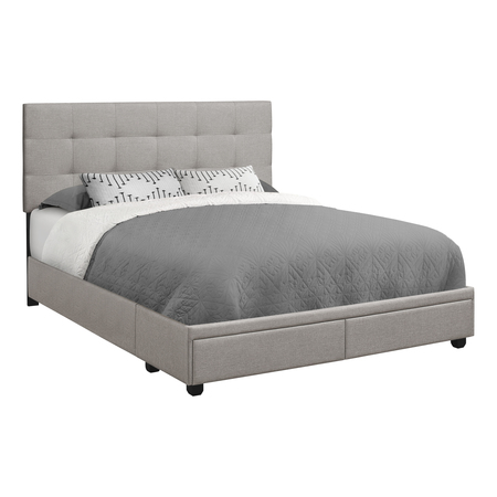 MONARCH SPECIALTIES Bed, Queen Size, Platform, Bedroom, Frame, Upholstered, Linen Look, Wood Legs, Grey, Transitional I 6020Q